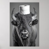 Funny Bison Bathroom Art Print, Toilet Paper Roll ポスター (正面)