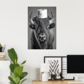 Funny Bison Bathroom Art Print, Toilet Paper Roll ポスター (ホームオフィス)