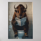 Funny Bison Bathroom Print, Toilet Newspaper Art ポスター (正面)