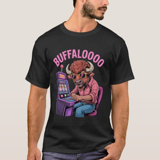 Funny Bison Slot Machine Player Retro Buffalooo Ca Tシャツ (正面)