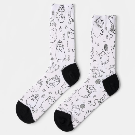 Funny Black and White Cat Pattern Socks ソックス (左)