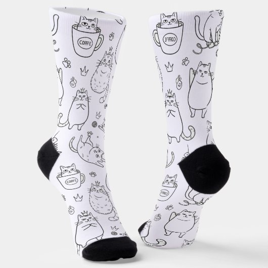 Funny Black and White Cat Pattern Socks ソックス (傾斜あり)