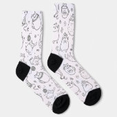 Funny Black and White Cat Pattern Socks ソックス (右)