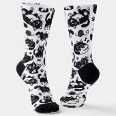 Funny Black and White Cats Pattern Socks ソックス (傾斜あり)