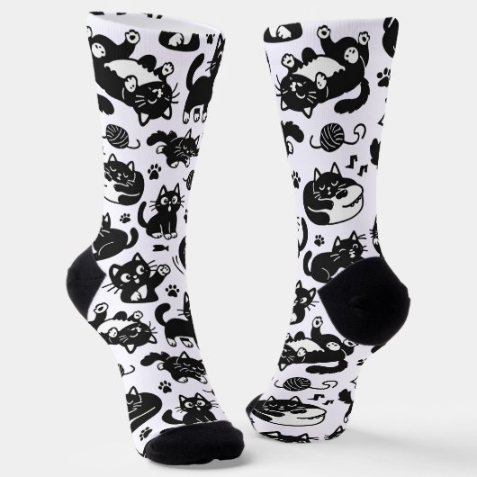 Funny Black and White Cats Pattern Socks ソックス (傾斜あり)
