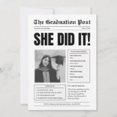 Funny black and white newspaper graduation party 招待状 (正面)