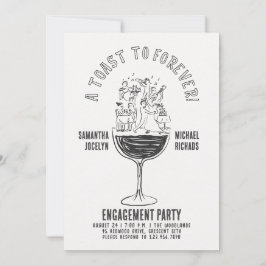 Funny Black and White Wine Glass Engagement Party 招待状