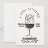 Funny Black and White Wine Glass Engagement Party 招待状 (正面/裏面)