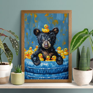 Funny Black Bear Rubber Duck Pool Poster ポスター