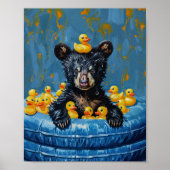 Funny Black Bear Rubber Duck Pool Poster ポスター (正面)