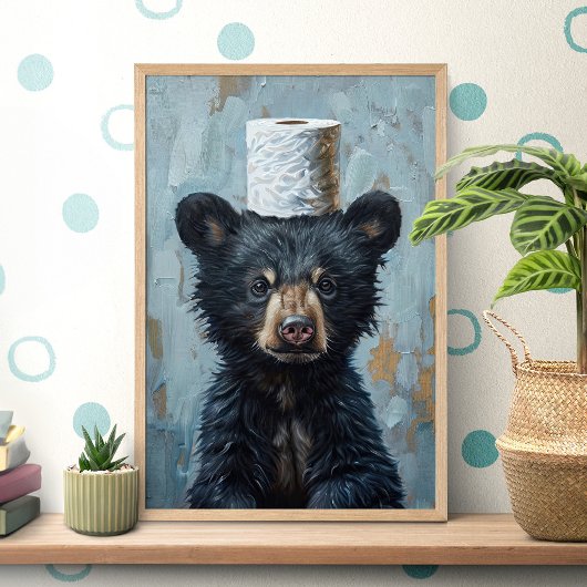 Funny Black Bear Toilet Paper Poster ポスター