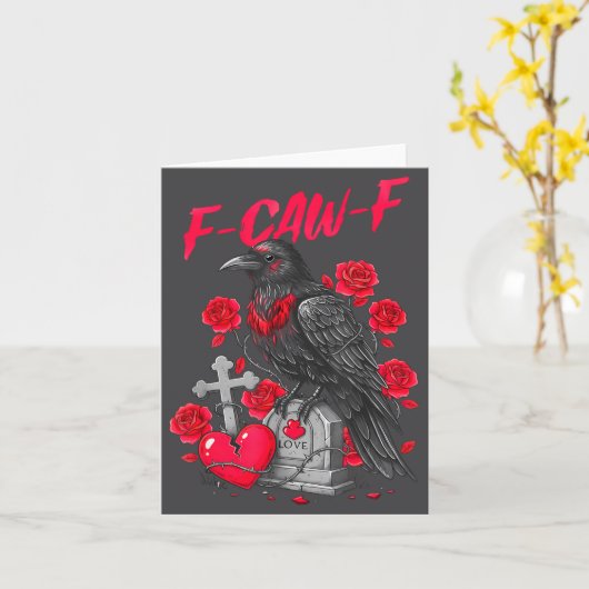 Funny Black Bird F-caw-f Anti Valentines Day Singl カード (黄色い花)