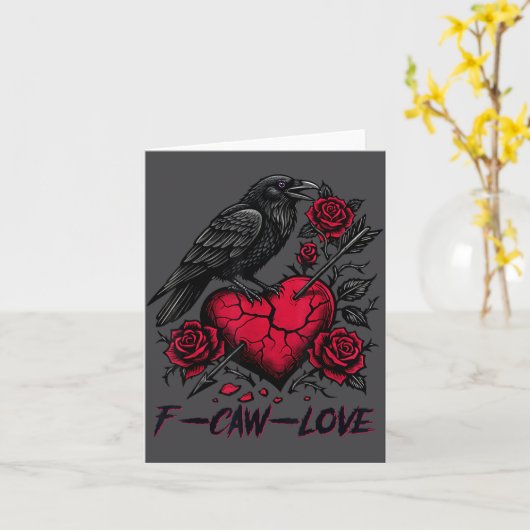 Funny Black Bird F-caw-f Anti Valentines Day Singl カード (黄色い花)