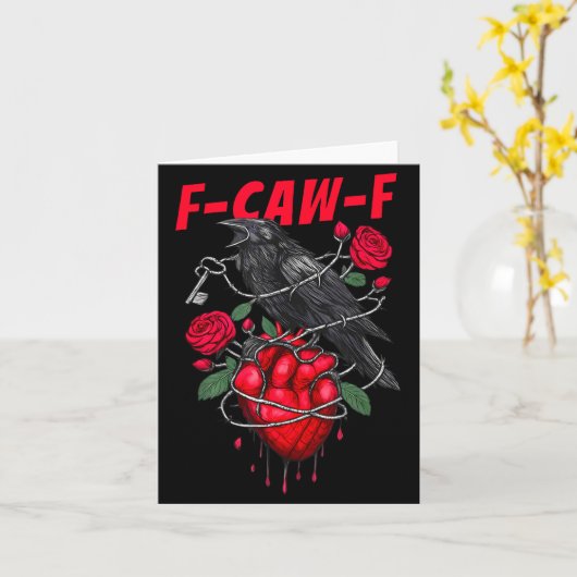 Funny Black Bird F-caw-f Anti Valentines Day Singl カード (黄色い花)