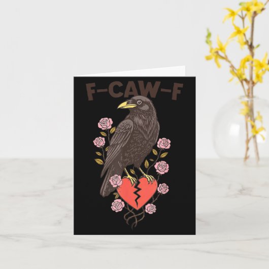 Funny Black Bird F-caw-f Anti Valentines Day Singl カード (黄色い花)