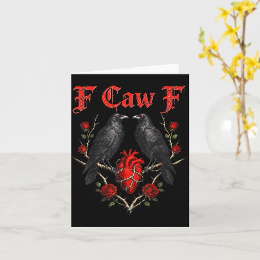 Funny Black Bird F-caw-f Anti Valentines Day Singl カード (黄色い花)