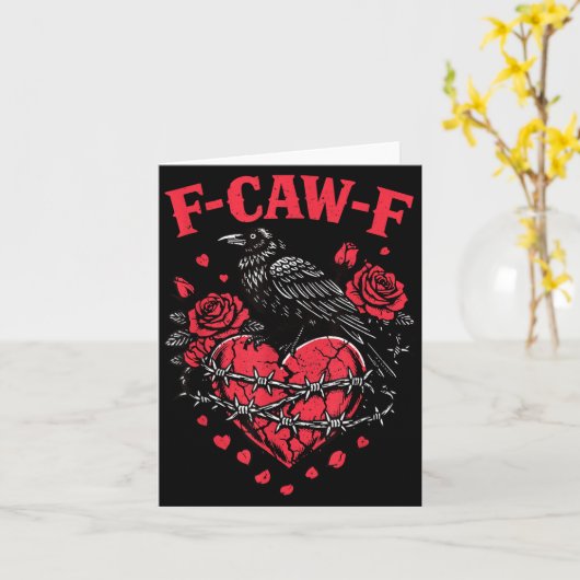 Funny Black Bird F-caw-f Anti Valentines Day Singl カード (黄色い花)