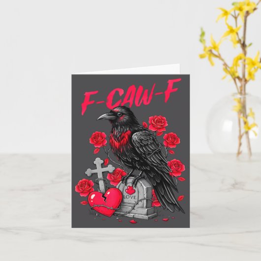 Funny Black Bird F-caw-f Anti Valentines Day Singl カード (黄色い花)