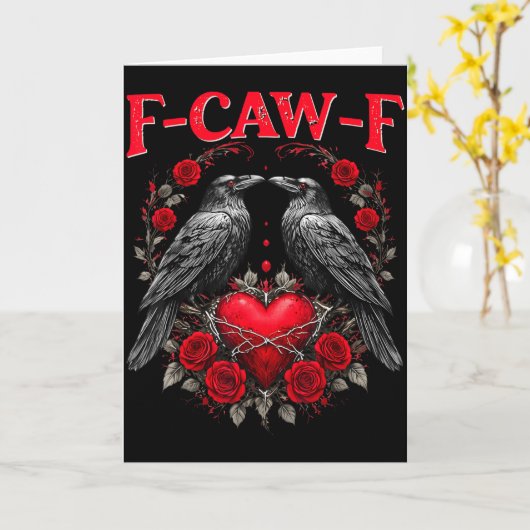 Funny Black Bird F-caw-f Anti Valentines Day Singl カード (黄色い花)