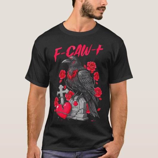 Funny Black Bird F-caw-f Anti Valentines Day Singl Tシャツ (正面)
