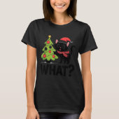 Funny Black Ca Pushing Christmas Tree Over Cat Wha Tシャツ (正面)