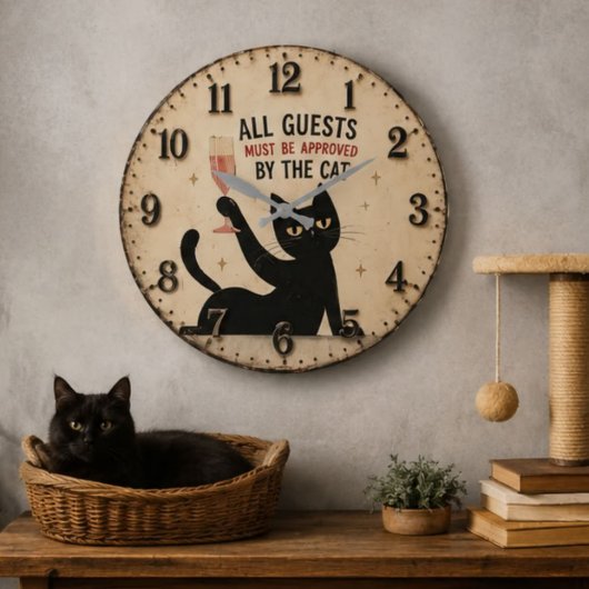 Funny Black Cat ラージ壁時計