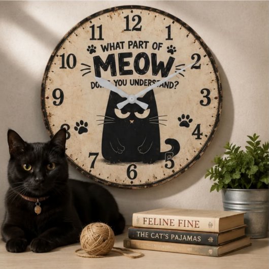 Funny Black Cat ラージ壁時計