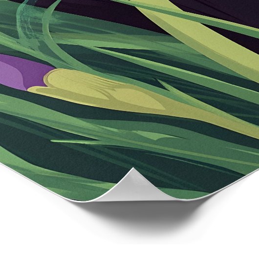 Funny Black cat and Beautiful Flower  ポスター (角)