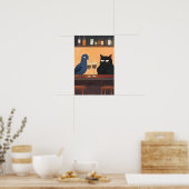 Funny Black Cat and Bird ポスター (キッチン)