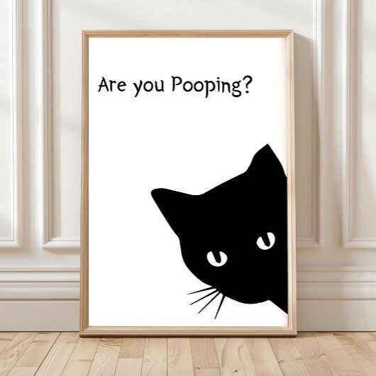 Funny Black Cat Bathroom Print: 'Are You Pooping?' ポスター