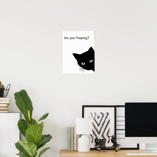 Funny Black Cat Bathroom Print: 'Are You Pooping?' ポスター (ホームオフィス)