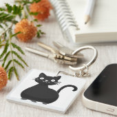 Funny Black Cat Big Eyes Cute Cat Illustration キーホルダー (正面右)