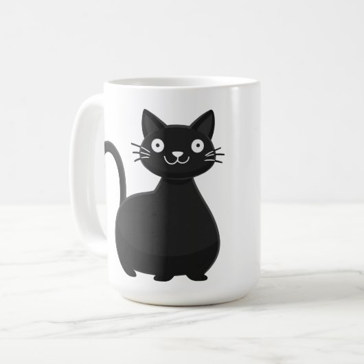 Funny Black Cat Big Eyes Cute Cat Illustration コーヒーマグカップ (正面左)