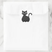 Funny Black Cat Big Eyes Cute Cat Illustration スクエアシール (バッグ)
