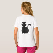 Funny Black Cat Big Eyes Cute Cat Illustration Tシャツ (裏面フル)