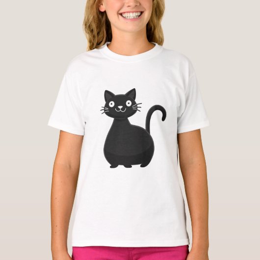 Funny Black Cat Big Eyes Cute Cat Illustration Tシャツ (正面)