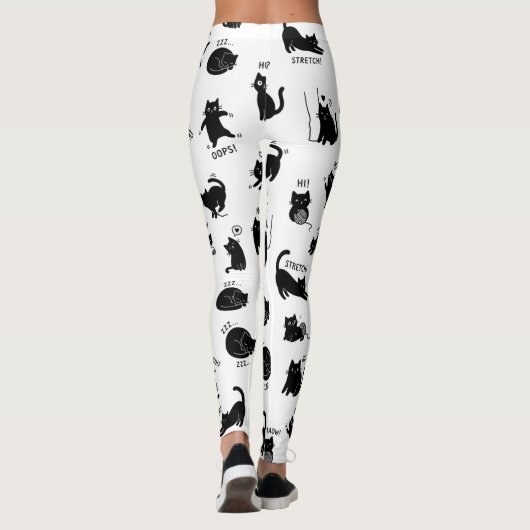 Funny Black Cat Cartoon Pattern Leggings レギンス (裏面)