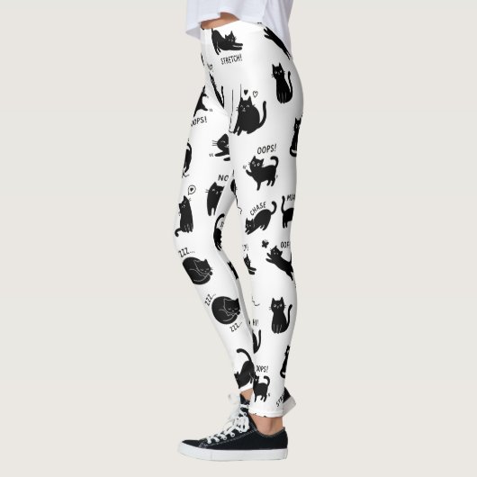 Funny Black Cat Cartoon Pattern Leggings レギンス (左)