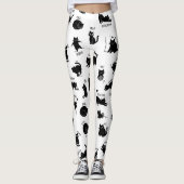 Funny Black Cat Cartoon Pattern Leggings レギンス (正面)