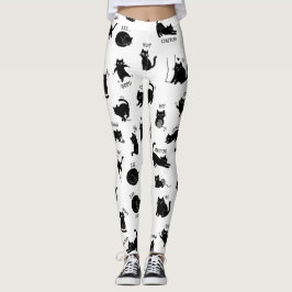 Funny Black Cat Cartoon Pattern Leggings レギンス