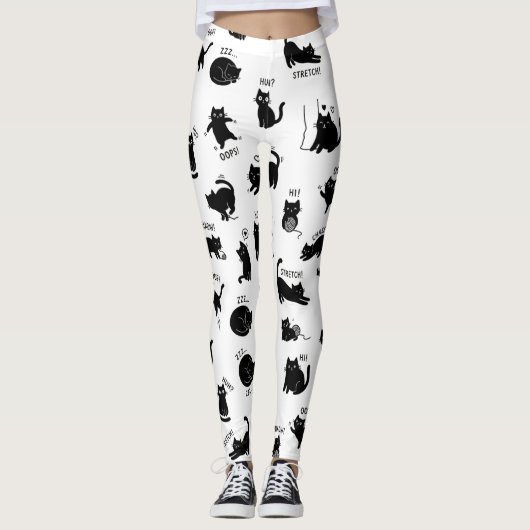 Funny Black Cat Cartoon Pattern Leggings レギンス (正面)
