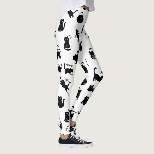 Funny Black Cat Cartoon Pattern Leggings レギンス (右)