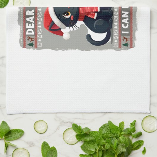 Funny Black Cat Christmas Dear Santa, I Can Explai キッチンタオル (折り畳み)