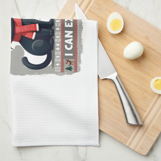 Funny Black Cat Christmas Dear Santa, I Can Explai キッチンタオル (四つ折り)