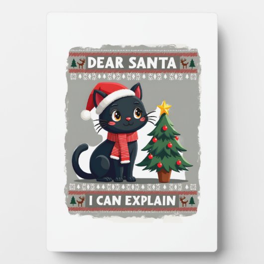 Funny Black Cat Christmas Dear Santa, I Can Explai フォトプラーク (正面)