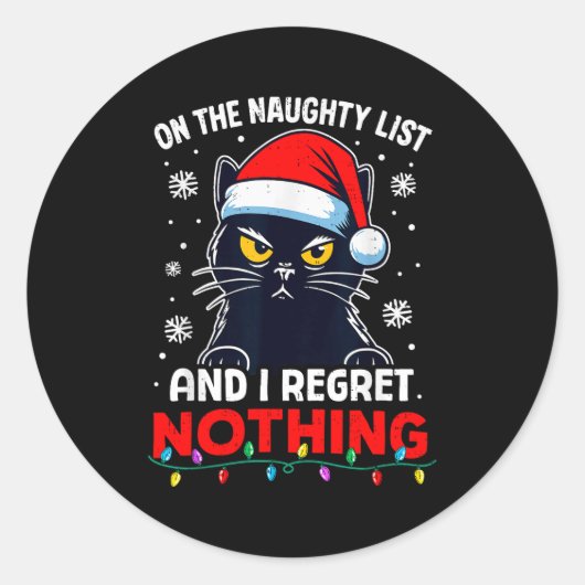 Funny Black Cat Christmas I Regret Nothing Cats Lo ラウンドシール (正面)