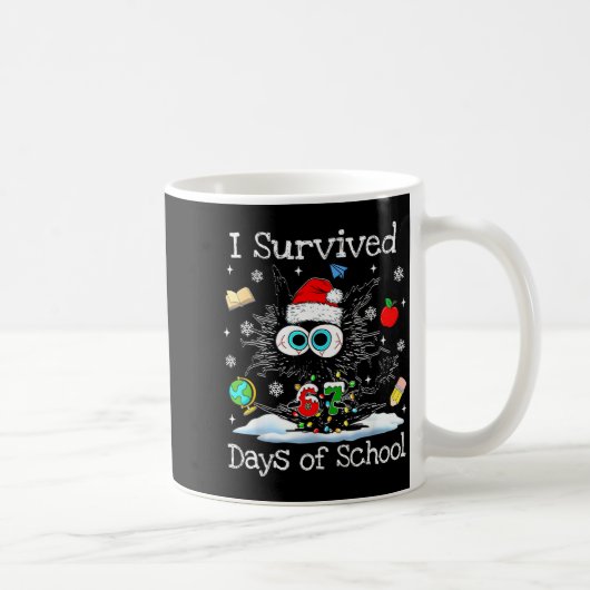 Funny Black Cat Christmas I Survived 67 Days Of Sc コーヒーマグカップ (右)