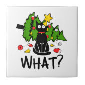 Funny Black Cat Christmas Tree Merry Santa Humor C タイル (正面)