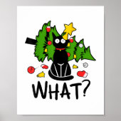 Funny Black Cat Christmas Tree Merry Santa Humor C ポスター (正面)