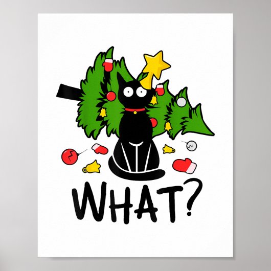Funny Black Cat Christmas Tree Merry Santa Humor C ポスター (正面)